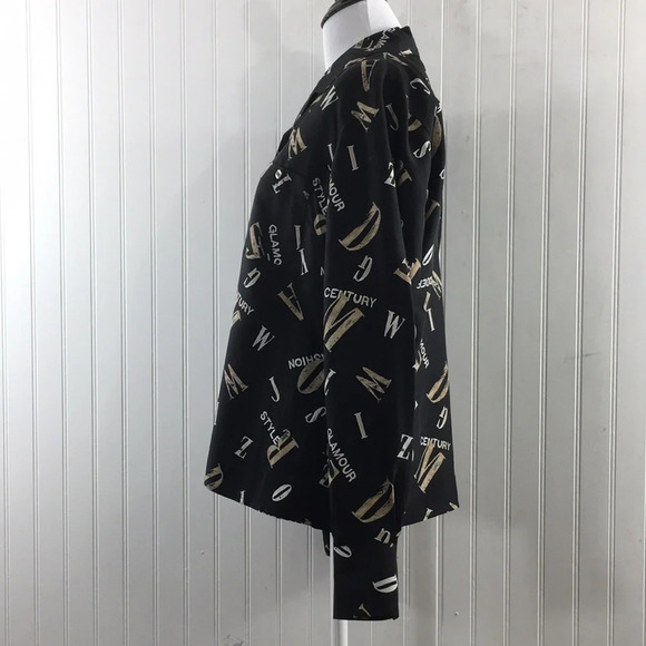 Liz Claiborne VTG 90s Black Cream Printed Button‎ Front Silk Shirt Womens Small - Picture 4 of 11